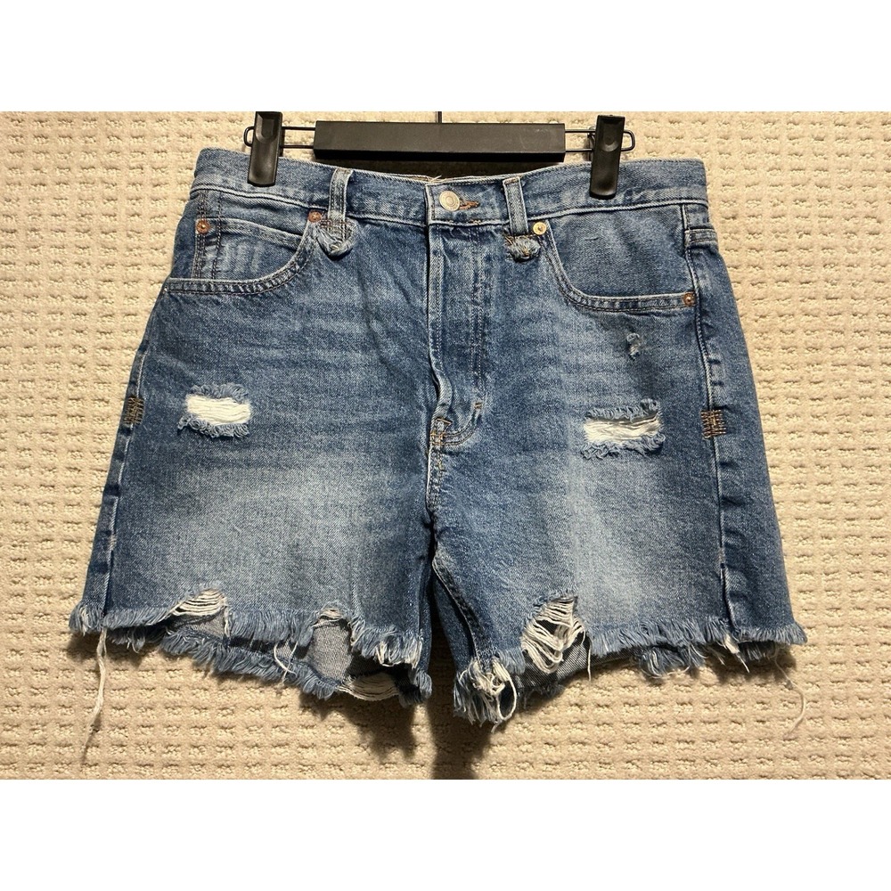 We The Free Distressed Denim Shorts Button Fly 27 Raw‎ Shredded Hem